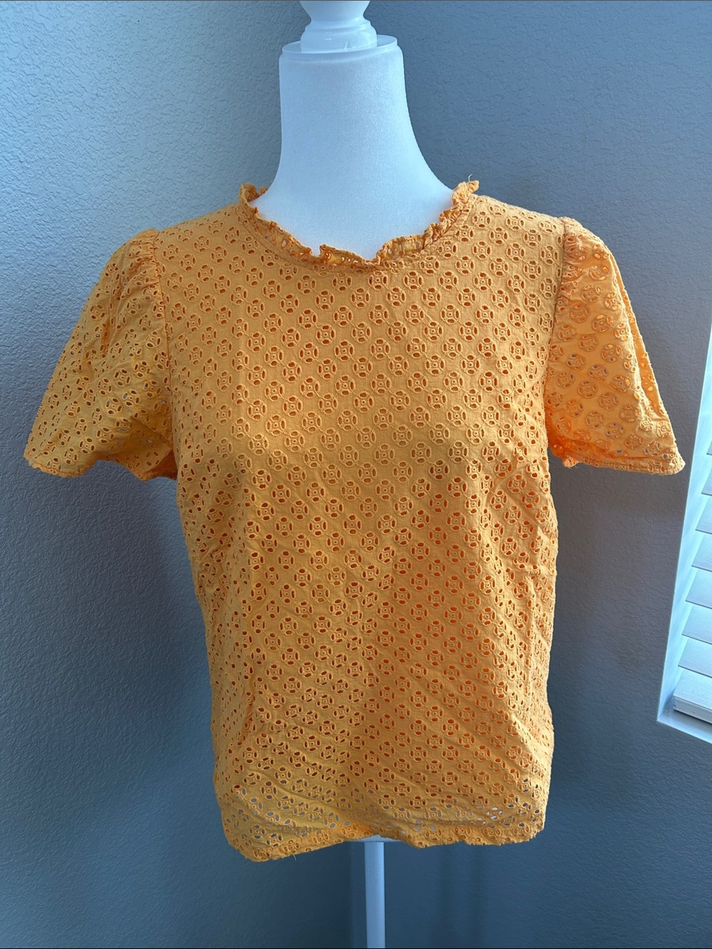 J. Crew Eyelet Short Sleeve Top in Golden Yellow